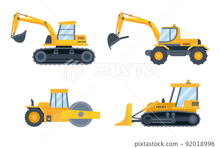 Construction heavy equipment. Engineering machines for building as excavator, bulldozer, tractor and loader 92018996