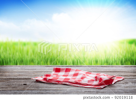 Wooden table with tablecloth Wooden table with tablecloth 92019118