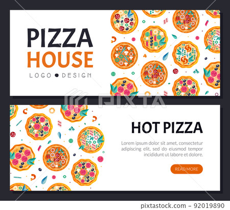 Pizza House Creative Design with Baked Round Dough Vector Template Pizza House Creative Design with Baked Round Dough Vector Template 92019890