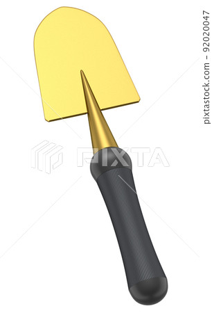 Garden shovel or trowel with wooden handle on white background, summer camping Garden shovel or trowel with wooden handle on white background, summer camping 92020047