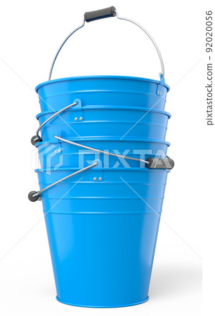 Set of metal garden buckets for hydration of plants isolated on white background 92020056