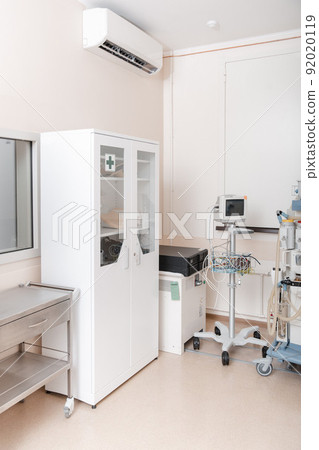 Technologically advanced equipment in CT or MRI Scan room. Modern hospital laboratory. Interior of radiography department. Magnetic resonance diagnostics machine. Technologically advanced equipment in CT or MRI Scan room. Modern hospital laboratory. Interior of radiography department. Magnetic resonance diagnostics machine. 92020119