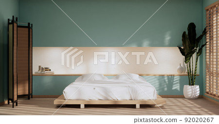 Mint Modern peaceful Bedroom. japan style bedroom.3D rendering 92020267