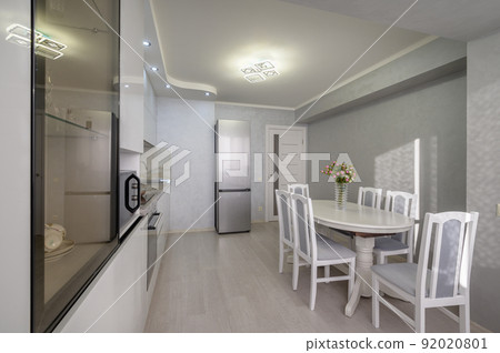 Interior of modern trendy white kitchen Interior of modern trendy white kitchen 92020801