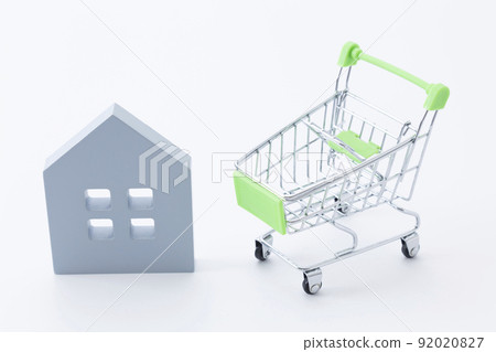 Shopping cart and house white background Shopping cart and house white background 92020827
