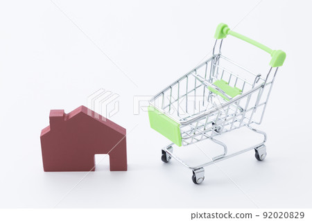 Shopping cart and house white background Shopping cart and house white background 92020829