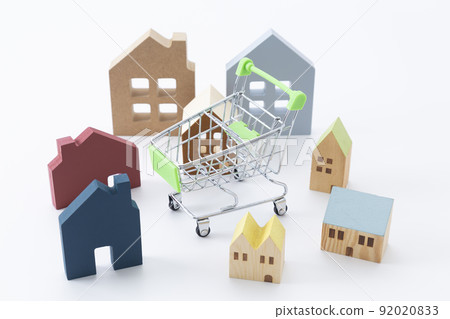 Shopping cart and housing white background 92020833