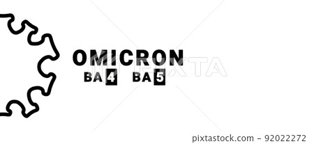 Inscription Omicron Ba4 Ba5 on white background with abstract virus strain model, long banner 92022272