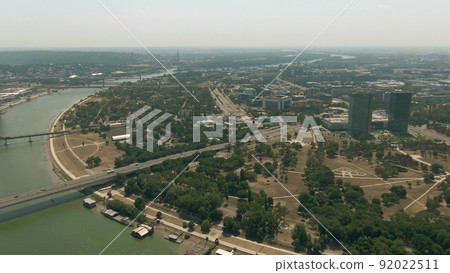 Aerial view of New Belgrade or Novi Beograd municipality in Belgrade, Serbia 92022511