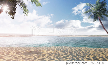 Beautiful island. Sunset. Tropical beach, beautiful clouds and palms. Paradise. Panorama Beautiful island. Sunset. Tropical beach, beautiful clouds and palms. Paradise. Panorama 92024180