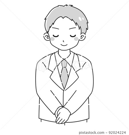 Illustration of a man in a white coat bowing (black and white) 92024224