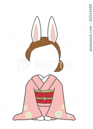 A woman in a kimono with rabbit ears that can make a face 92024489