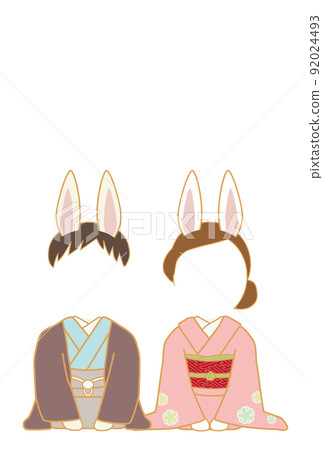 Men and women in kimono with rabbit ears that can make faces Men and women in kimono with rabbit ears that can make faces 92024493