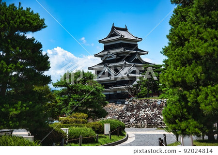 Matsumoto Castle (early summer sunny pine stone wall blue sky cloud) Matsumoto Castle (early summer sunny pine stone wall blue sky cloud) 92024814