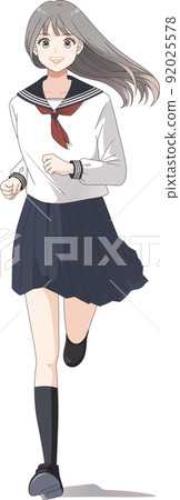 跑步學生初中生高中生水手服白色長發積極挑戰進步 92025578
