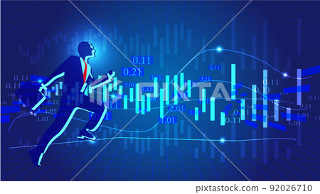 Business man running on financial curve graph background 92026710