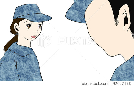 男人和女人穿著工作服的插圖 92027138