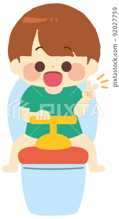 一個孩子坐在馬桶上做一塊 92027759