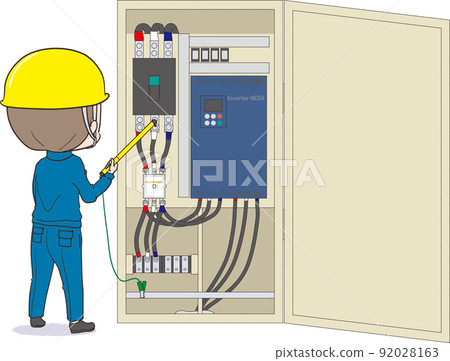 Male electrical worker performing discharge work 92028163