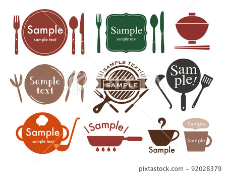 Cooking gourmet icons such as plates, forks and knives and frying pans 92028379