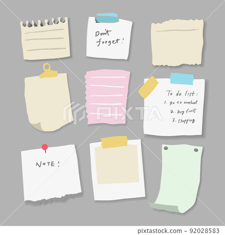Set of different note papers on isolated 92028583