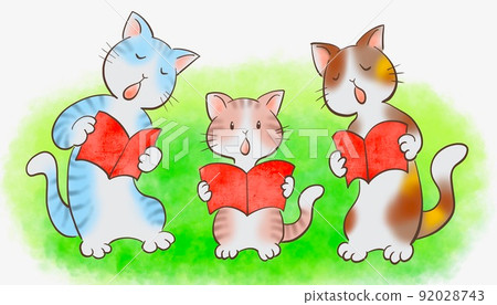 Illustration of a cat's family singing in harmony Illustration of a cat's family singing in harmony 92028743