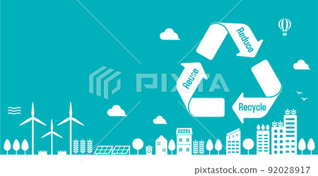 Urban life image with consideration for eco-ecology, nature and environmental protection Banner illustration (character space) 92028917