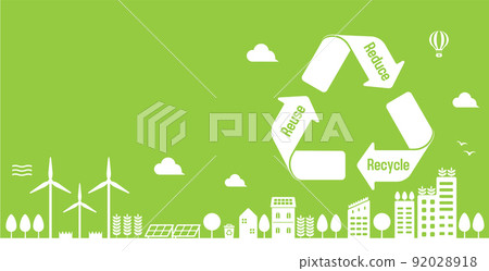 Urban life image with consideration for eco-ecology, nature and environmental protection Banner illustration (character space) 92028918