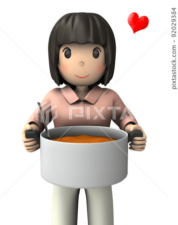 A young woman holding a big pot. Japanese smiling. Stewed specialty dishes. 92029384