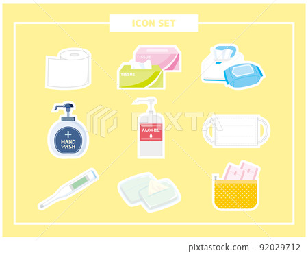 Sanitary goods icon set Tissue paper Wet wipes Disinfectant sheet Sanitary goods icon set Tissue paper Wet wipes Disinfectant sheet 92029712