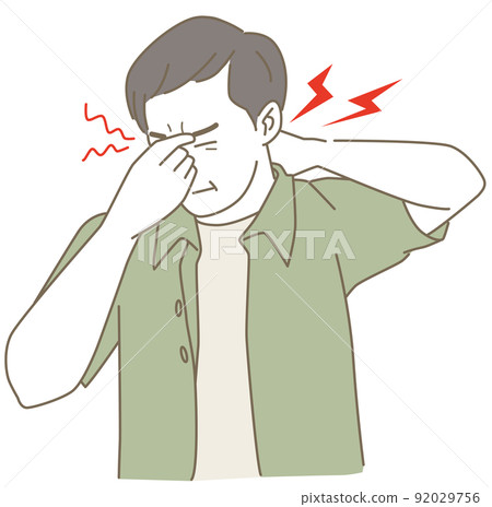 A man with eyestrain and stiff shoulders A man with eyestrain and stiff shoulders 92029756