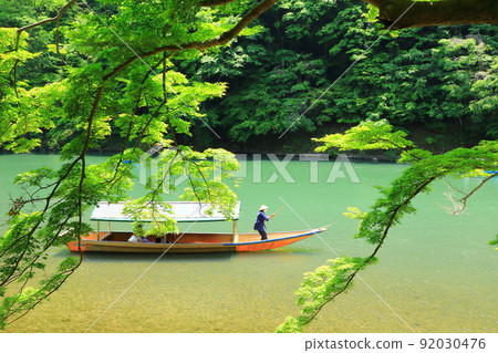 Arashiyama Park in early summer, a sightseeing boat for houseboats 92030476