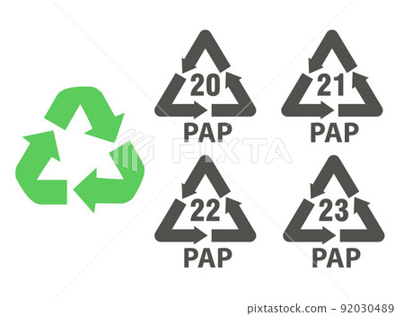 Paper recycling codes. Identification and packaging signs and symbols. Waste sorting icons. Vector illustration Paper recycling codes. Identification and packaging signs and symbols. Waste sorting icons. Vector illustration 92030489