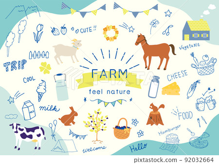 牧場動物和明信片圖標集 92032664