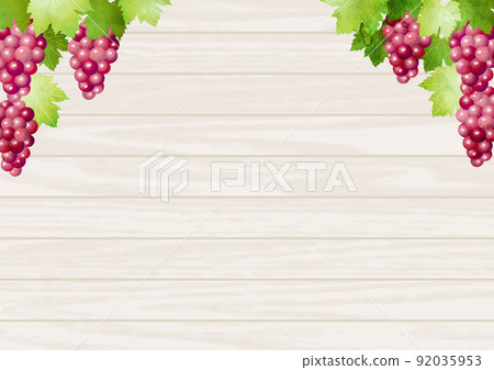 背景水平的紅葡萄和水平的白木板 92035953
