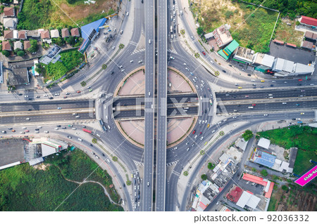 Top view traffic highway circle intersection Top view traffic highway circle intersection 92036332