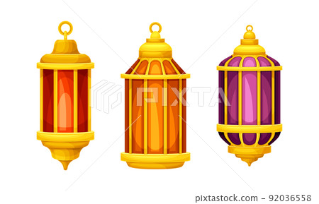 Set of traditional arabian lanterns. Islamic lamps vector illustration Set of traditional arabian lanterns. Islamic lamps vector illustration 92036558