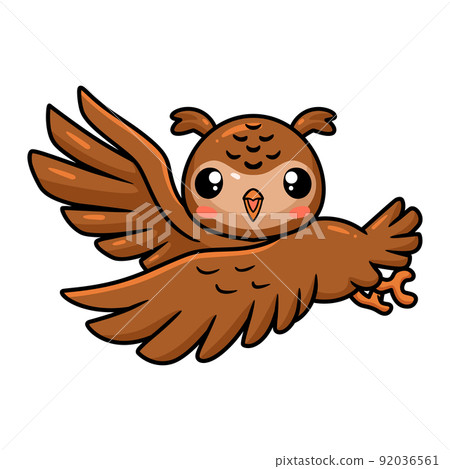 Cute little owl cartoon flying	 92036561