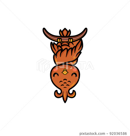 Cute little phoenix cartoon hanging on wooden	 92036586