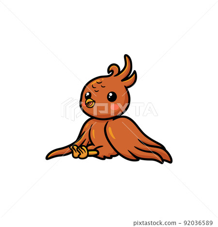 Cute little phoenix cartoon sitting	 92036589