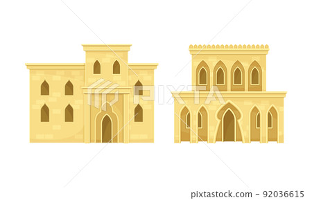 Traditional muslim oriental authentic architecture buildings set flat vector illustration 92036615