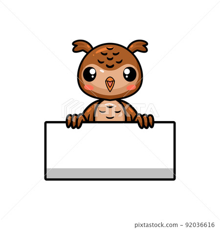 Cute little owl cartoon with blank sign 92036616