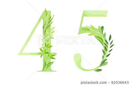 4,5 numbers made of green leaves. Green leaves font cartoon vector illustration 4,5 numbers made of green leaves. Green leaves font cartoon vector illustration 92036643