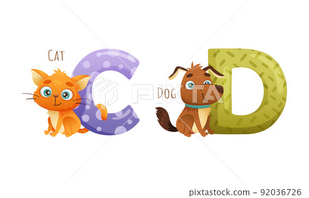 Cute zoo alphabet. C,D letters and cat, dog pet animals cartoon vector illustration 92036726
