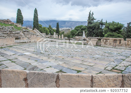 Theatre of Dionysus in Athens Greece. Historical archeological attractions landscape view Theatre of Dionysus in Athens Greece. Historical archeological attractions landscape view 92037732