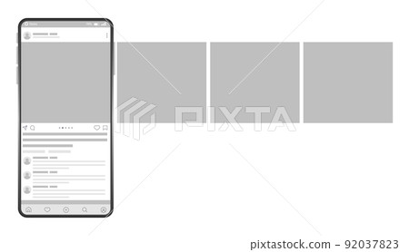 Smartphone interface post. Mock up with carousel interface post on social network. Social media mobile app page template. Design of the tape profile 92037823
