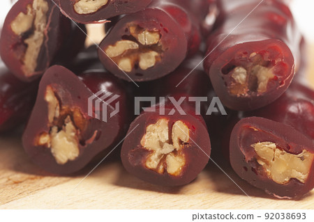National caucasian dessert churchkhela on the cutting board 92038693