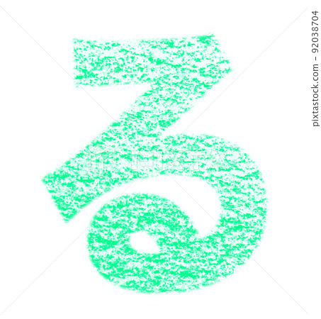 用蠟筆繪製的平假名“Ru” 藍綠色背景，白色通行證 其他顏色/列表 Ali 92038704