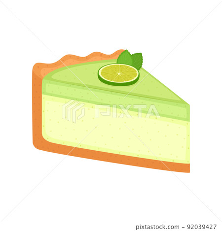 Piece of lime cheesecake. Lime pie isolated on white background, vector illustration Piece of lime cheesecake. Lime pie isolated on white background, vector illustration 92039427