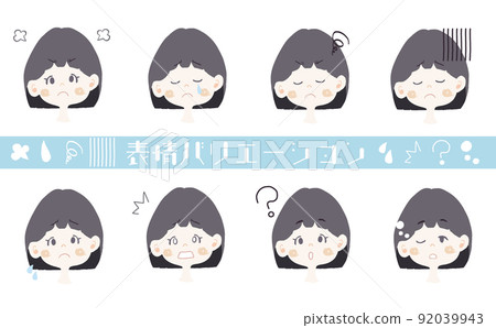 Girl's facial expression variation material (angry / sad / sad /? / Surprise / sleepy) 92039943
